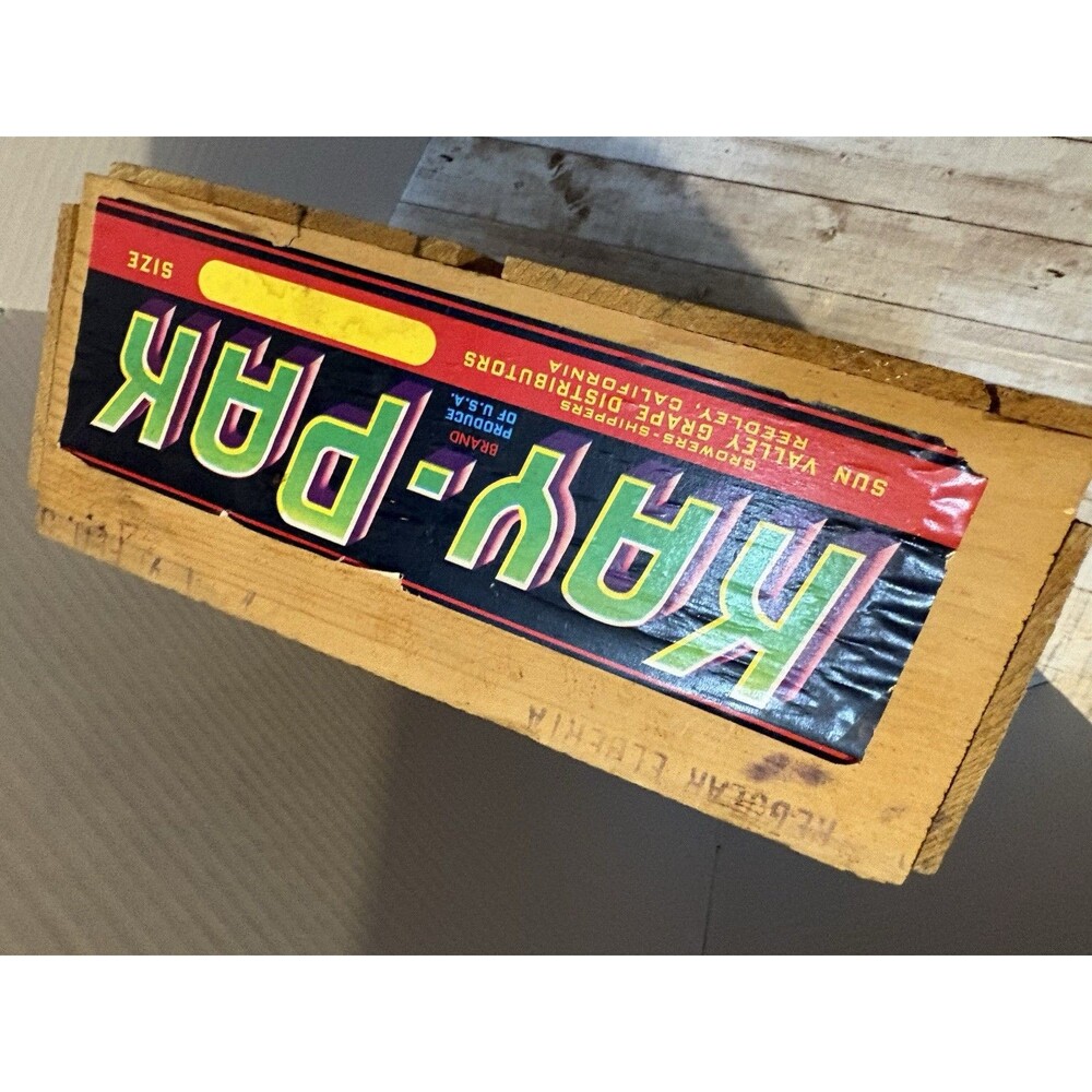 Vintage Kay-Pak Wooden Grape Fruit Crate Sun Valley Reedley CA Advertising